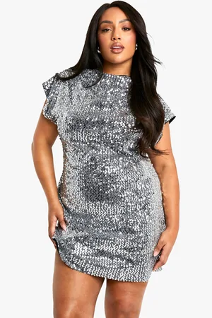 Boohoo Plus Loshangende Gerimpelde Mini Jurk Met Pailletten