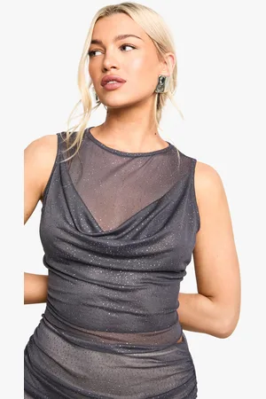 Boohoo Mouwloze Mesh Glitter Top Met Losse Col