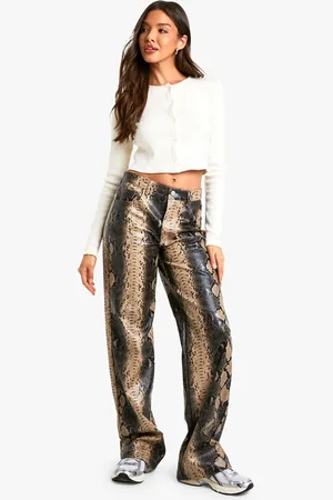 Boohoo Nepleren Slangenprint Wide Leg Broek