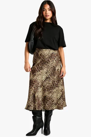 Boohoo Petite Satijnen Luipaardprint Midaxi Rok