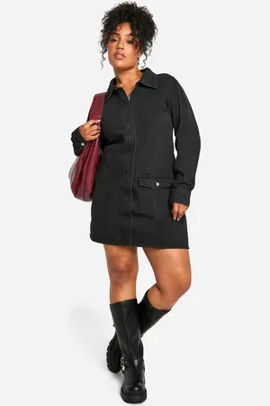 Boohoo Plus Loshangende Denim Jurk