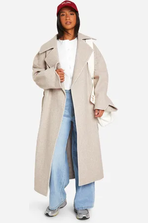 Boohoo Petite Nepwollen Jas Met Contrasterende Stiksels En Ceintuur