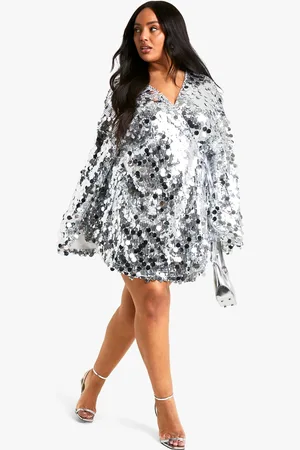 Boohoo Plus Glitter Wikkel Jurk Met Pailletten En Wijde Mouwen
