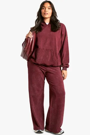 Boohoo Plus Bordeauxrode Premium Overdye Wide Leg Joggingbroek