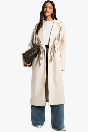 Boohoo Lange Wollen Jas Met Kwastjes