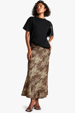 Boohoo Tall Satijnen Luipaardprint Midaxi Rok