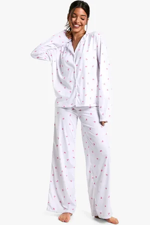 Boohoo Pyjama Set Met Overhemd Met Strik, Lange Mouwen En Broek