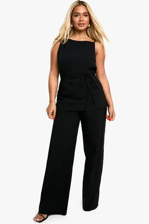 Boohoo Plus Top Met Ceintuur En Wide Leg Broek Set