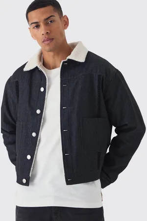 Boohoo Korte Baggy Aviator Spijkerjas Met Nepwollen Voering