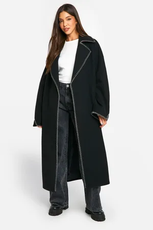 Boohoo Nepwollen Jas Met Contrasterende Stiksels En Ceintuur
