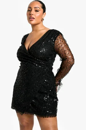 Boohoo Plus Glitter Wikkel Jurk Met Kraaltjes En Pailletten
