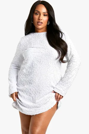 Boohoo Plus Loshangende Fluwelen Jurk Met Pailletten En Rug Strik