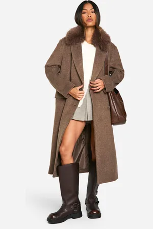 Boohoo Oversized Nepwollen Jas Met Faux Fur Zoom En Dubbele Knopen