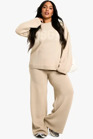 Boohoo Plus Gebreide Dsgn Studio Set Met Broek Met Crewneck En Wide Leg Broek
