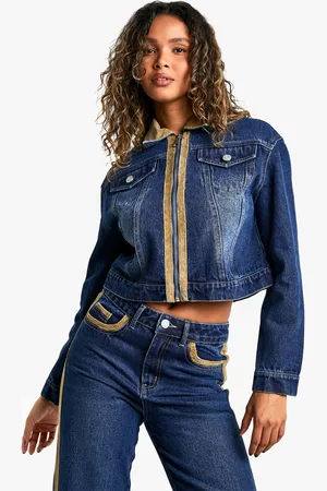 Boohoo Getailleerde Spijkerjas Met Corduroy Zoom
