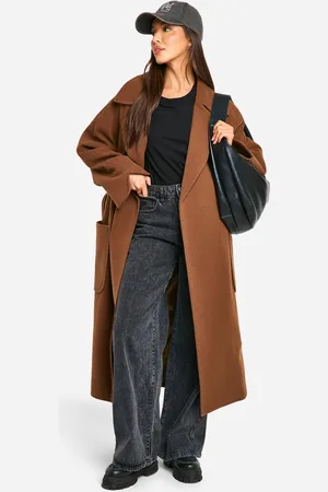 Boohoo Nepwollen Jas Met Contrasterende Stiksels En Ceintuur