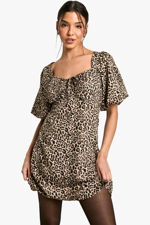 Boohoo Luipaardprint Mini Jurk Met Pofmouwen