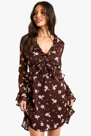 Boohoo Bloemenprint Mini Jurk Met Geplooide Mouwen