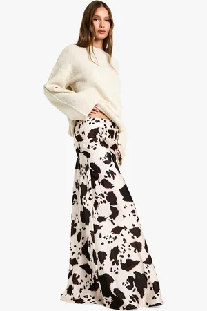 Boohoo Satijnen Koeienprint Maxi Rok
