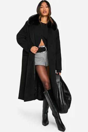 Boohoo Oversized Nepwollen Jas Met Faux Fur Zoom En Dubbele Knopen