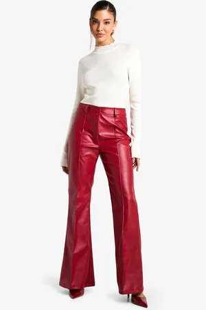 Boohoo Nepleren Flared High Waist Broek Met Naaddetail
