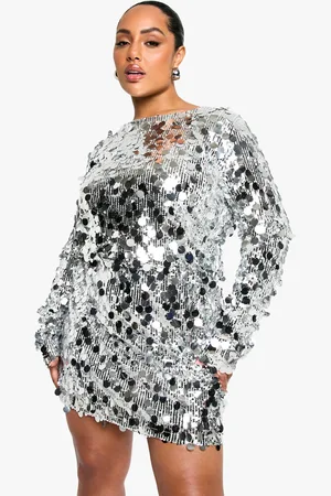 Boohoo Plus Geplooide Mini Jurk Met Pailletten En Lange Mouwen