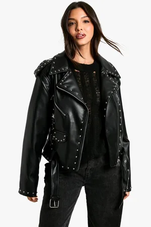 Boohoo Nepleren Biker Jas Met Studs