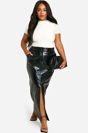 Boohoo Plus Pu Krokodillen Maxi Rok Met Split