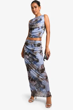 Boohoo Gedrapeerde Uienhuid Maxi Rok Met Print