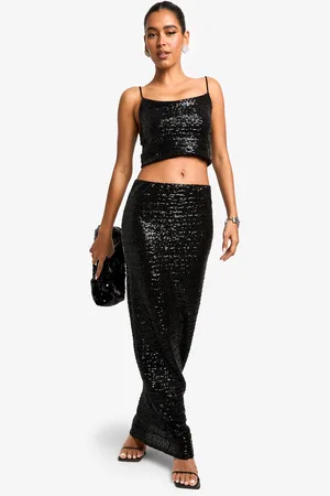 Boohoo Glitter Maxi Rok Met Pailletten Set