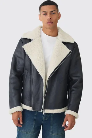 Boohoo Nep Suède Aviator Jacket Met Nepwollen Kraag In Zwart