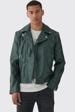 Boohoo Gebleekte Pu Biker Jas In Groen