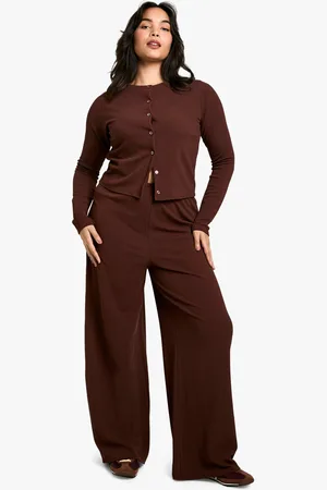 Boohoo Plus Gekreukelde Cardigan En Wide Leg Broek Set