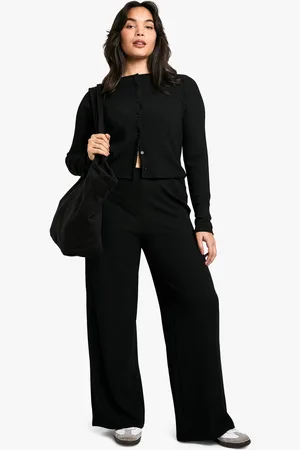 Boohoo Plus Gekreukelde Cardigan En Wide Leg Broek Set