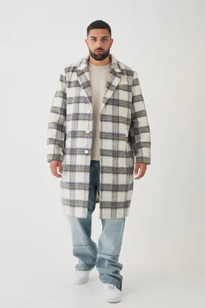 Boohoo Plus Oversized Geborstelde Geruite Overcoat In