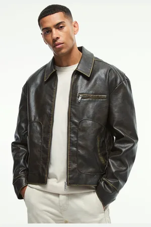 Boohoo Gebleekte Pu Slim Fit Biker Jas In Kaki