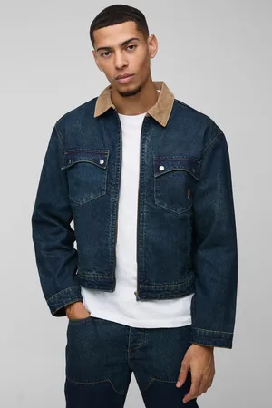 Boohoo Oversized Boxy Trucker Spijkerjas Met Corduroy Kraag