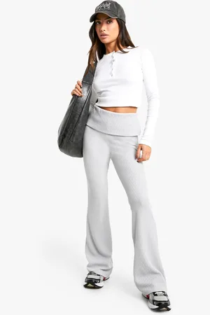 Boohoo Petite Wafel Gebreide Flared Broek