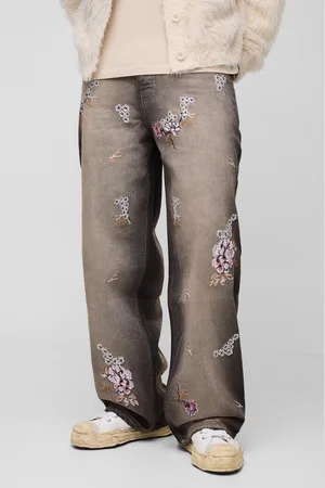 Boohoo Onbewerkte Geborduurde Baggy Bloemen Jeans