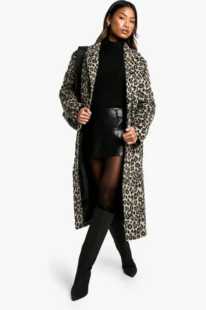 Boohoo Lange Wollen Luipaardprint Jas