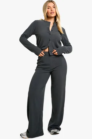 Boohoo Geribbelde Set Met Cardigan En Wide Leg Broek
