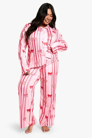 Boohoo Plus Pyjama Set Met Broek En Krijtstrepen En Strik