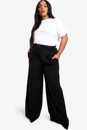 Boohoo Plus Fluid Wide Leg Broek Met Ceintuur