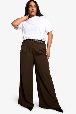 Boohoo Plus Fluid Wide Leg Broek Met Ceintuur