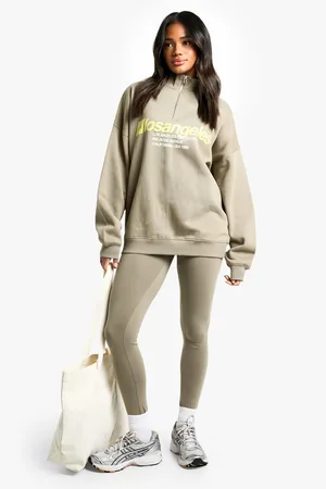 Boohoo Oversized Los Angeles Trui Met Korte Rits En Leggings Set