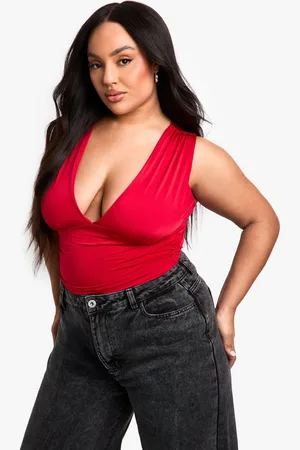 Boohoo Plus Strakke Mouwloze One Piece Met Laag Decolleté