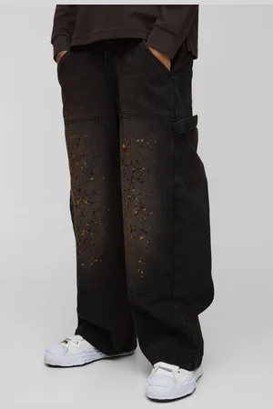 Boohoo Onbewerkte Baggy Carpenter Denim Jeans Met Verfspetters