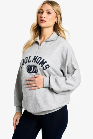 Boohoo Zwangerschap Cool Moms Club Trui Met Tekst En Korte Rits En Leggings Set