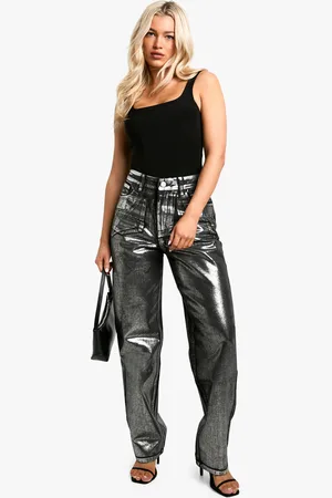 Boohoo Metallic Jeans Met Coating En Rechte Pijpen