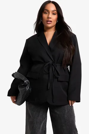 Boohoo Plus Baggy Mergel Blazer Met Ceintuur